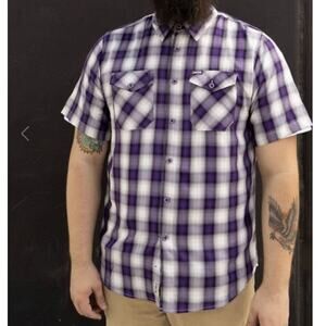 Dixxon 65 Roses Purple Plaid Short Sleeve Button Down Shirt Men's 3X